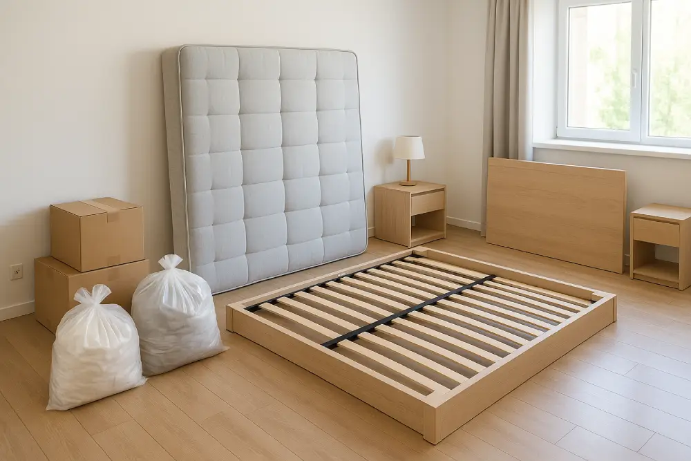 Chambre préparée et désencombré pour traitement professionnel contre les punaises de lit