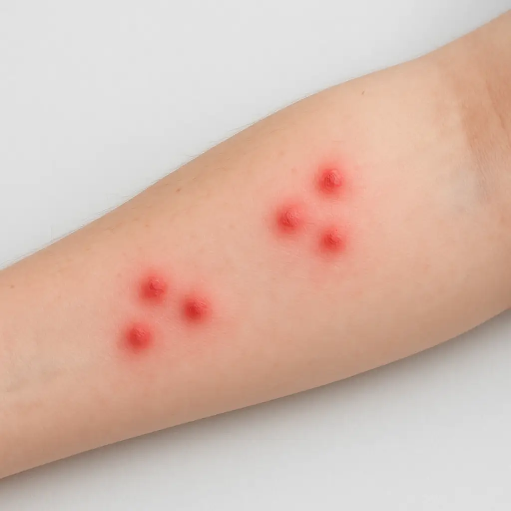 Piqûres de punaises de lit sur un bras - réaction cutanée typique en ligne