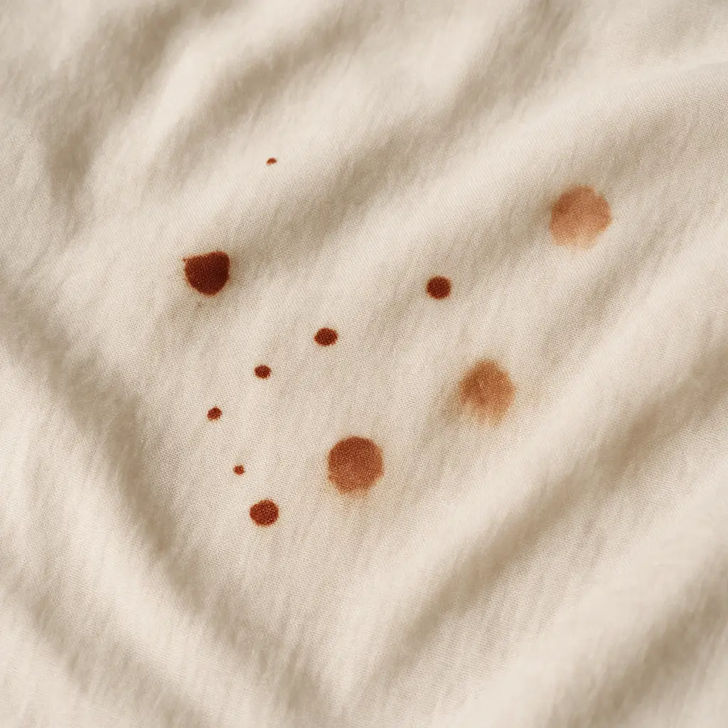 Taches de sang laissées par les punaises de lit sur un drap blanc